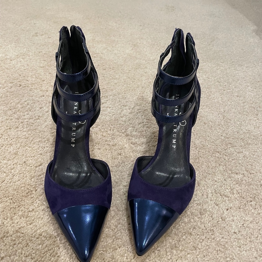 Blue Suede  and leather stiletto shoes